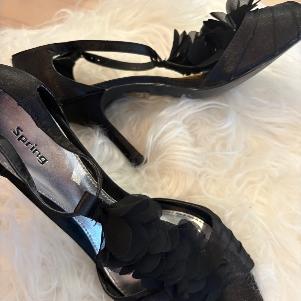 Call It Spring Elegant Black Heels with Ruffle Accent